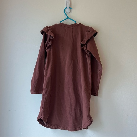 Sem Organic Cotton Ruffle Shoulder Dress 8Y Made in Canada Brown Long Sleeve - Picture 8 of 8